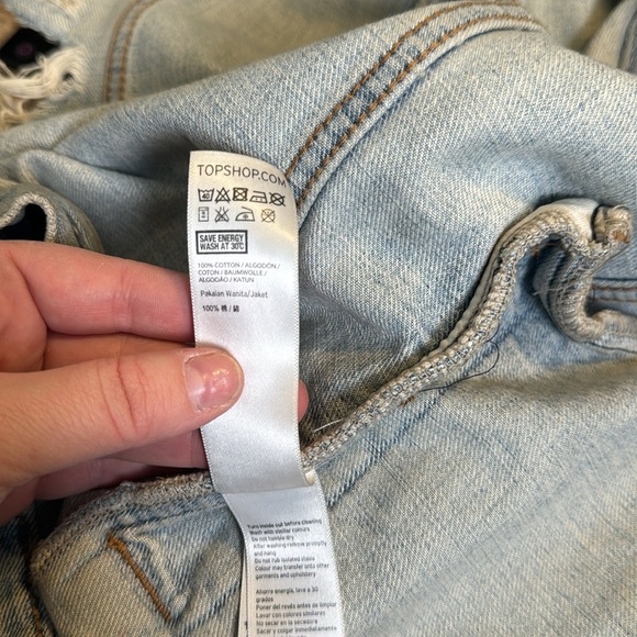 TopShop Moto Distressed Light Wash Cotton Denim Jean Jacket Size 2 - Picture 7 of 7